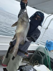 凪の海況で60cm良型真鯛からスタート。アコウやネリゴなど多彩な釣果